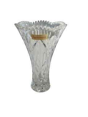 Vtg Nachtmann Germany Lead Crystal Vase 9" Scalloped Rim Fan Cut Crystal Vase
